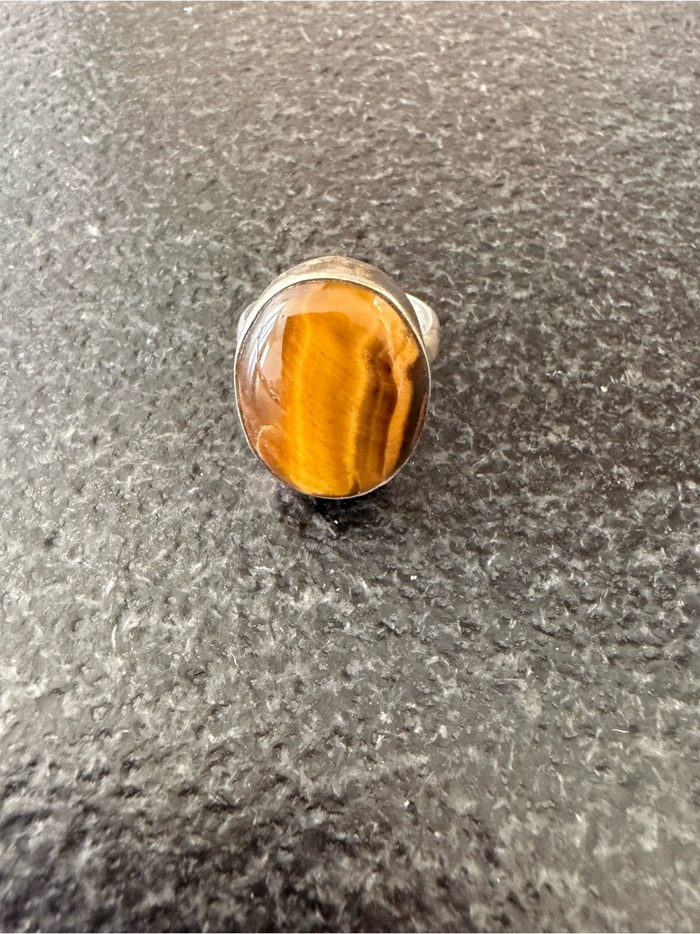 Sterling Silver Tiger's Eye Oval Ring in Brown-stamped 925